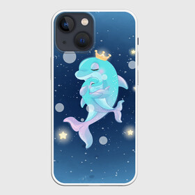 Чехол для iPhone 13 mini с принтом Два дельфина ,  |  | cute | dolphin | два дельфина | дельфин | дельфинами | милый | мир | подводный