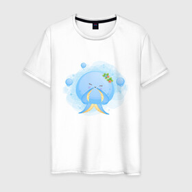 Мужская футболка хлопок с принтом Милая осьминожка , 100% хлопок | прямой крой, круглый вырез горловины, длина до линии бедер, слегка спущенное плечо. | Тематика изображения на принте: cute | kraken | octopus | живность | жители | кракен | милый | мир | морские | осьминог | осьминожка | подводный | тентакли