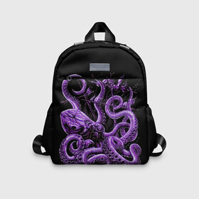 Детский рюкзак 3D с принтом Фиолетовый Кракен , 100% полиэстер | лямки с регулируемой длиной, сверху петелька, чтобы рюкзак можно было повесить на вешалку. Основное отделение закрывается на молнию, как и внешний карман. Внутри дополнительный карман. По бокам два дополнительных кармашка | Тематика изображения на принте: animal | beast | kraken | ocean | octopus | sea | ship | water | вода | животные | звери | корабль | кракен | море | океан | осьминог | рыбы | щупальца