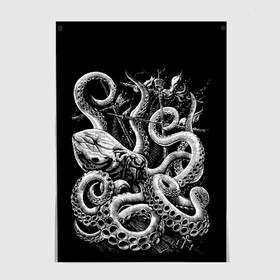 Постер с принтом Кракен Монстр , 100% бумага
 | бумага, плотность 150 мг. Матовая, но за счет высокого коэффициента гладкости имеет небольшой блеск и дает на свету блики, но в отличии от глянцевой бумаги не покрыта лаком | animal | beast | kraken | monster | ocean | octopus | sea | ship | water | вода | животные | звери | корабль | кракен | монстр | море | океан | осьминог | рыбы | щупальца