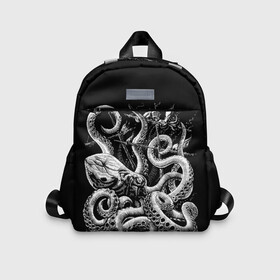 Детский рюкзак 3D с принтом Кракен Монстр , 100% полиэстер | лямки с регулируемой длиной, сверху петелька, чтобы рюкзак можно было повесить на вешалку. Основное отделение закрывается на молнию, как и внешний карман. Внутри дополнительный карман. По бокам два дополнительных кармашка | Тематика изображения на принте: animal | beast | kraken | monster | ocean | octopus | sea | ship | water | вода | животные | звери | корабль | кракен | монстр | море | океан | осьминог | рыбы | щупальца