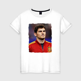 Женская футболка хлопок с принтом Iker Casillas/Икер Касильяс  , 100% хлопок | прямой крой, круглый вырез горловины, длина до линии бедер, слегка спущенное плечо | iker casillas | известные личности | икер касильяс | испания | мужчинам | сборная испании | спорт | спортсмены | футбол | футболист | хобби