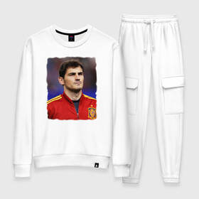 Женский костюм хлопок с принтом Iker Casillas/Икер Касильяс  , 100% хлопок | на свитшоте круглая горловина, мягкая резинка по низу. Брюки заужены к низу, на них два вида карманов: два 