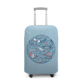 Чехол для чемодана 3D с принтом Sea Circle , 86% полиэфир, 14% спандекс | двустороннее нанесение принта, прорези для ручек и колес | circle | fish | inhabitants | marine | ocean | sea | water | waves | вода | волны | жители | круг | море | морсие | морской | оитатели | океан | рыба