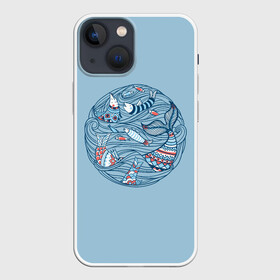 Чехол для iPhone 13 mini с принтом Sea Circle ,  |  | circle | fish | inhabitants | marine | ocean | sea | water | waves | вода | волны | жители | круг | море | морсие | морской | оитатели | океан | рыба