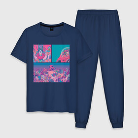 Мужская пижама хлопок с принтом The water world of psychedelic , 100% хлопок | брюки и футболка прямого кроя, без карманов, на брюках мягкая резинка на поясе и по низу штанин
 | abstraction | acid | colors | кислота | психоделика | цветной