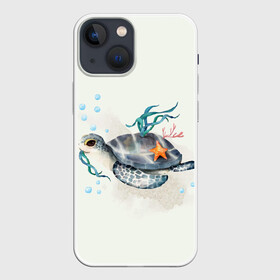 Чехол для iPhone 13 mini с принтом черепашка ,  |  | ocean | sea | sea animal | акварель | водоросли | графика | море | океан | подводный мир | черепаха