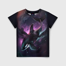 Детская футболка 3D с принтом касатка , 100% гипоаллергенный полиэфир | прямой крой, круглый вырез горловины, длина до линии бедер, чуть спущенное плечо, ткань немного тянется | orca | sea | sea animal | дельфин | касатка | кит | космос | море | океан | рисунок кита