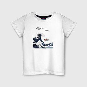 Детская футболка хлопок с принтом Карп кои , 100% хлопок | круглый вырез горловины, полуприлегающий силуэт, длина до линии бедер | волна | карпы кои | океан | рыба | японские карпы