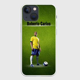 Чехол для iPhone 13 mini с принтом Roberto Carlos ,  |  | ball | green | roberto carlos | roberto carlos lettering | roberto carlos print | soccer field | зеленый | мяч | надпись роберто карлос | номер 3 | принт роберто карлос | роберто карлос | футболист | футбольное по