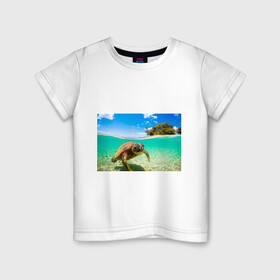Детская футболка хлопок с принтом Морская черепашка , 100% хлопок | круглый вырез горловины, полуприлегающий силуэт, длина до линии бедер | отдых | пляж | черепашка под водой