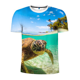 Мужская футболка 3D спортивная с принтом Морская черепашка , 100% полиэстер с улучшенными характеристиками | приталенный силуэт, круглая горловина, широкие плечи, сужается к линии бедра | Тематика изображения на принте: отдых | пляж | черепашка под водой