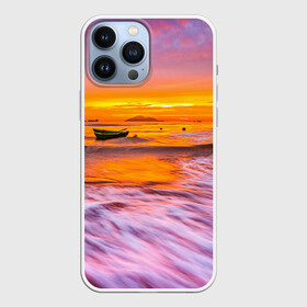 Чехол для iPhone 13 Pro Max с принтом Закат на пляже ,  |  | закат | лето | лодка на берегу | пляж