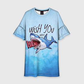 Детское платье 3D с принтом Wish you were - here , 100% полиэстер | прямой силуэт, чуть расширенный к низу. Круглая горловина, на рукавах — воланы | Тематика изображения на принте: акула | арт | лето | море | океан | рыбы