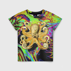 Детская футболка 3D с принтом Octopus Ink , 100% гипоаллергенный полиэфир | прямой крой, круглый вырез горловины, длина до линии бедер, чуть спущенное плечо, ткань немного тянется | Тематика изображения на принте: abstraction | acid | kraken | ocean | octopus | sea | море | осьминог