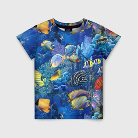 Детская футболка 3D с принтом Коралловые рыбки , 100% гипоаллергенный полиэфир | прямой крой, круглый вырез горловины, длина до линии бедер, чуть спущенное плечо, ткань немного тянется | дно морское | коралловые | кораллы | море | подводный мир | рыбки