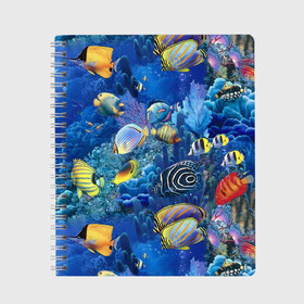 Тетрадь с принтом Коралловые рыбки , 100% бумага | 48 листов, плотность листов — 60 г/м2, плотность картонной обложки — 250 г/м2. Листы скреплены сбоку удобной пружинной спиралью. Уголки страниц и обложки скругленные. Цвет линий — светло-серый
 | дно морское | коралловые | кораллы | море | подводный мир | рыбки