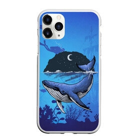 Чехол для iPhone 11 Pro Max матовый с принтом Синий кит , Силикон |  | дайверы | киты | корабль | море | океан