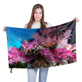 Флаг 3D с принтом Коралловые рыбки , 100% полиэстер | плотность ткани — 95 г/м2, размер — 67 х 109 см. Принт наносится с одной стороны | коралловые | кораллы | море | морские обитатели | океан | подводный мир | рыбки
