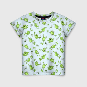 Детская футболка 3D с принтом Веселые лягушки , 100% гипоаллергенный полиэфир | прямой крой, круглый вырез горловины, длина до линии бедер, чуть спущенное плечо, ткань немного тянется | веселая лягушка | лягушка | лягушки | ромашки