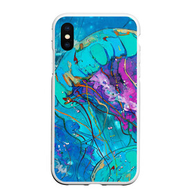 Чехол для iPhone XS Max матовый с принтом Красочная медуза , Силикон | Область печати: задняя сторона чехла, без боковых панелей | красочная медуза | медуза | медуза в море