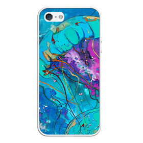 Чехол для iPhone 5/5S матовый с принтом Красочная медуза , Силикон | Область печати: задняя сторона чехла, без боковых панелей | красочная медуза | медуза | медуза в море