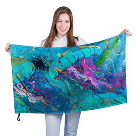 Флаг 3D с принтом Красочная медуза , 100% полиэстер | плотность ткани — 95 г/м2, размер — 67 х 109 см. Принт наносится с одной стороны | красочная медуза | медуза | медуза в море