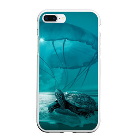 Чехол для iPhone 7Plus/8 Plus матовый с принтом Медуза и черепаха , Силикон | Область печати: задняя сторона чехла, без боковых панелей | медуза | медуза в море | черепаха