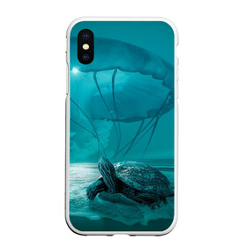 Чехол для iPhone XS Max матовый с принтом Медуза и черепаха , Силикон | Область печати: задняя сторона чехла, без боковых панелей | медуза | медуза в море | черепаха