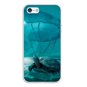 Чехол для iPhone 5/5S матовый с принтом Медуза и черепаха , Силикон | Область печати: задняя сторона чехла, без боковых панелей | медуза | медуза в море | черепаха