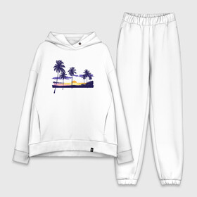 Женский костюм хлопок Oversize с принтом ПАЛЬМЫ ,  |  | beach | ocean | palm trees | sea | summer | sun | sunset | vacation | закат | лето | море | океан | отдых | отпуск | пальмы | пляж | солнце