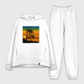Женский костюм хлопок Oversize с принтом ЗАКАТ ,  |  | beach | ocean | palm trees | sea | summer | sun | sunset | vacation | закат | лето | море | океан | отдых | отпуск | пальмы | пляж | солнце