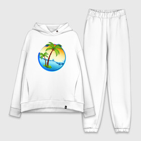 Женский костюм хлопок Oversize с принтом palm beach ,  |  | beach | ocean | palm trees | sea | summer | sun | sunset | vacation | закат | лето | море | океан | отдых | отпуск | пальмы | пляж | солнце