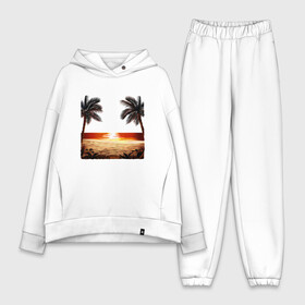 Женский костюм хлопок Oversize с принтом beach ,  |  | beach | ocean | palm trees | sea | summer | sun | sunset | vacation | закат | лето | море | океан | отдых | отпуск | пальмы | песок | пляж | солнце