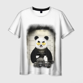 Мужская футболка 3D с принтом Yami hight IQ 3D , 100% полиэфир | прямой крой, круглый вырез горловины, длина до линии бедер | hight iq | panda | yami | арест | заключённый | очки | панда | фотоаппарат | фотосет