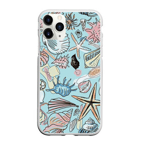 Чехол для iPhone 11 Pro матовый с принтом Морские обитатели , Силикон |  | звезды | морские животные | морские обитатели | очки | пляжный отдых | ракушки | расческа | улитки