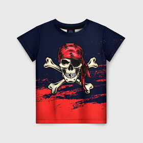 Детская футболка 3D с принтом Череп пират , 100% гипоаллергенный полиэфир | прямой крой, круглый вырез горловины, длина до линии бедер, чуть спущенное плечо, ткань немного тянется | арт | бандана | кости | море | пират | скелет | череп