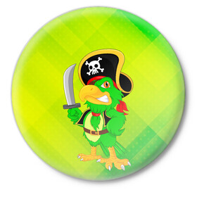 Значок с принтом Попугай пират ,  металл | круглая форма, металлическая застежка в виде булавки | капитан | пират | попугай | птица