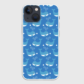 Чехол для iPhone 13 mini с принтом Киты паттерн ,  |  | whale | бесшовный | кит | киты | море | океан | паттерн