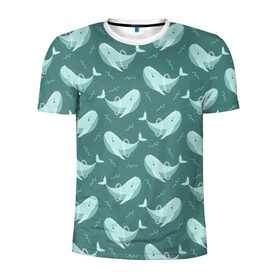 Мужская футболка 3D спортивная с принтом Киты , 100% полиэстер с улучшенными характеристиками | приталенный силуэт, круглая горловина, широкие плечи, сужается к линии бедра | whale | кит | киты | море | океан | паттерн