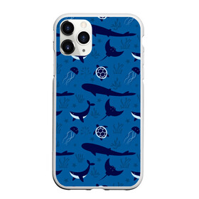 Чехол для iPhone 11 Pro матовый с принтом Подводный мир , Силикон |  | whale | акулы | кит | киты | медуза | медузы | море | морские | океан | паттерн | подводный | скаты | черепаха | черепахами