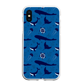 Чехол для iPhone XS Max матовый с принтом Подводный мир , Силикон | Область печати: задняя сторона чехла, без боковых панелей | whale | акулы | кит | киты | медуза | медузы | море | морские | океан | паттерн | подводный | скаты | черепаха | черепахами