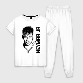 Женская пижама хлопок с принтом Neymar Jr черный портрет , 100% хлопок | брюки и футболка прямого кроя, без карманов, на брюках мягкая резинка на поясе и по низу штанин | brazil | champions | fifa | junior | neymar | neymar jr | paris saint germain | psg | uefa | бразилия | джуниор | младший | наймар | неймар | пари сен жермен | петух | псж | сборная бразилии | уефа | фифа | футбик | футбол 