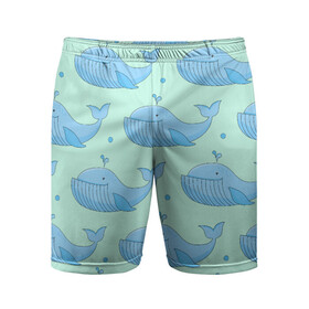 Мужские шорты спортивные с принтом Киты ,  |  | whale | кит | киты | море | океан | паттерн
