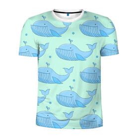 Мужская футболка 3D спортивная с принтом Киты , 100% полиэстер с улучшенными характеристиками | приталенный силуэт, круглая горловина, широкие плечи, сужается к линии бедра | whale | кит | киты | море | океан | паттерн