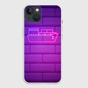 Чехол для iPhone 13 с принтом Судно неон ,  |  | neon | корабль | море | неон | неоновый | судно | якорь