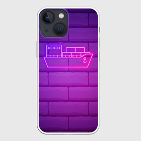Чехол для iPhone 13 mini с принтом Судно неон ,  |  | neon | корабль | море | неон | неоновый | судно | якорь