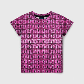 Детская футболка 3D с принтом Pink Alligator , 100% гипоаллергенный полиэфир | прямой крой, круглый вырез горловины, длина до линии бедер, чуть спущенное плечо, ткань немного тянется | alligator | crocodile | leather | scales | skin