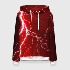 Женская толстовка 3D с принтом Red Lightning , 100% полиэстер  | двухслойный капюшон со шнурком для регулировки, мягкие манжеты на рукавах и по низу толстовки, спереди карман-кенгуру с мягким внутренним слоем. | energy | fire | lightning | storm | thunder