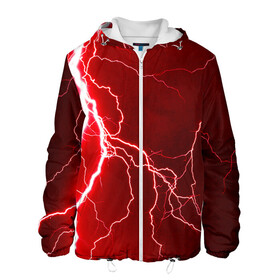 Мужская куртка 3D с принтом Red Lightning , ткань верха — 100% полиэстер, подклад — флис | прямой крой, подол и капюшон оформлены резинкой с фиксаторами, два кармана без застежек по бокам, один большой потайной карман на груди. Карман на груди застегивается на липучку | Тематика изображения на принте: energy | fire | lightning | storm | thunder
